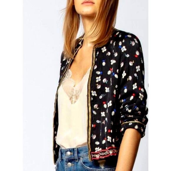 Zadig & Voltaire Vendrix Floral-Print Open-Front Jacket 38 (M) Black Multi - Picture 2 of 16